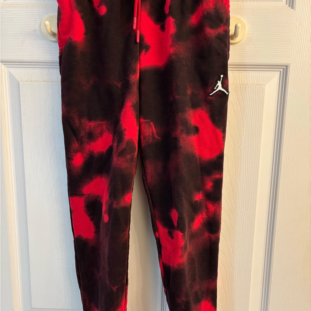 Jordan Kids Red and Black Tie-Dye Joggers;  size Medium